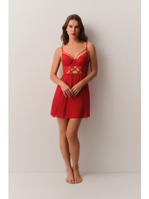 Suwen Ophelia Dantelli Balenli Kısa Gecelik