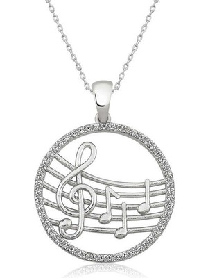 Katre46 925 Ayar Gümüş Müzik Temalı Kadın Gümüş Kolye