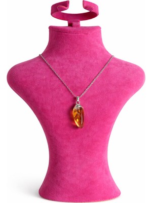 Doğal Sitrin Taş Kolye – Bal Rengi, Parlatılmış Taş Uç, 45 cm