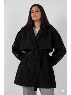 Hazelin Kadın Siyah Premium Midi Boy Astarlı Kaşe Kaban HZL25W-BD191571