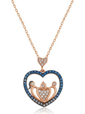 Katre46 ​925 Ayar Gümüş Rose Kalpli Aile Kolye