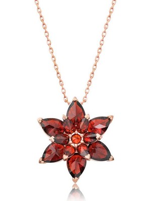 Katre46 925 Ayar Gümüş Rose Kırmızı Lotus Çiçeği Kolye