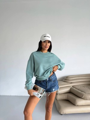 Hazelin Kadın Çağla Yeşil Bisiklet Yaka 2 Iplik Sweatshirt HZL25W-FRY123391