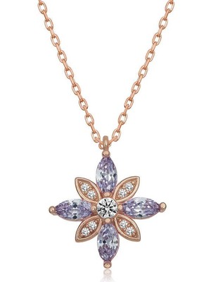 Katre46 925 Ayar Gümüş Lila Taşlı Umut Çiçeği Kadın Gümüş Kolye