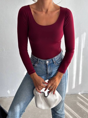 Hazelin Kadın Bordo U Yaka Uzun Kollu Sandy Bluz HZL25S-FRY122471