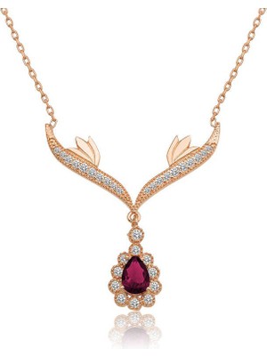 Katre46 925 Ayar Gümüş Rose Kırmızı Taşlı Madalyon Kadın Gümüş Kolye