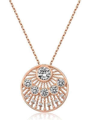 Katre46 925 Ayar Gümüş Etnik Desenli Rose Kadın Gümüş Kolye