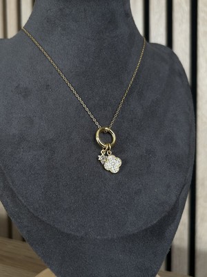 Lavanderopa Yonca Model Charmlı Gold Çelik Kolye