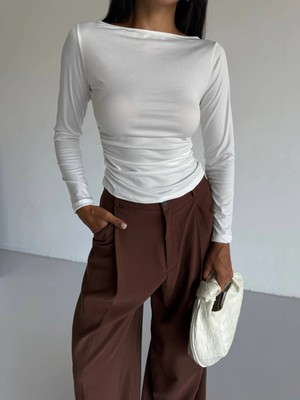 Hazelin Kadın Beyaz Uzun Kollu Sany Bluz HZL25S-FRY123351