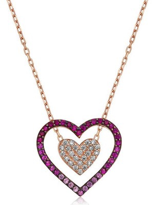 Katre46 925 Ayar Gümüş Iki Kalp Kadın Gümüş Kolye