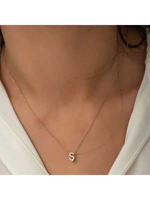 Katre46 925 Ayar Gümüş Rose 3 Boyutlu Ş Harf Kadın Gümüş Kolye