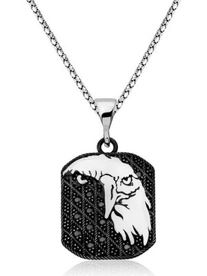 Katre46 925 Ayar Gümüş Kartal Kafası Figürlü Erkek Kolye