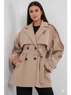 Hazelin Kadın Bisküvi Premium Midi Boy Astarlı Kaşe Kaban HZL25W-BD191571