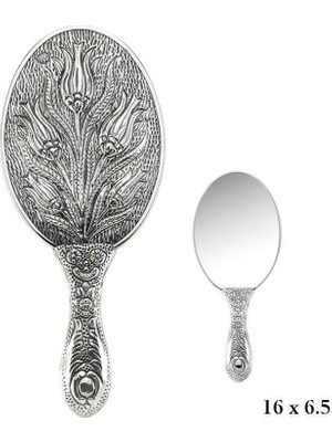 Katre46 925 Ayar Gümüş Lale Motifli El Aynası