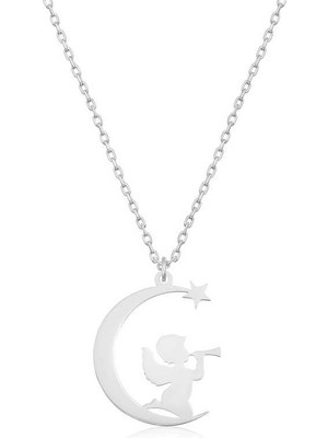 Katre46 925 Ayar Gümüş Ayda Oturan Melek Kadın Gümüş Kolye