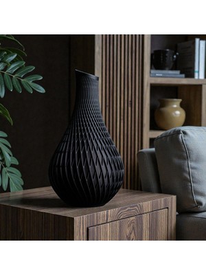 Create Handle Modern Dekoratif Siyah Plastik Vazo – Dayanıklı Tasarım | 20 cm Yükseklik, 12 cm Çap | Salon, Ofis ve Masa Üstü Dekoru