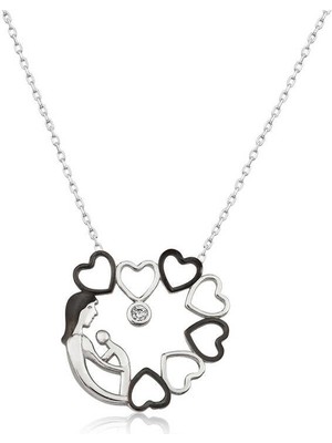 Katre46 925 Ayar Gümüş Kalp Çemberi Anne Çocuk Kolye