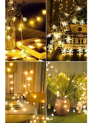 Gampus LED Işıklı Ponpon Kar Tanesi Eklenebilir Fonksiyonlu 5 Metre Dekoratif Süsleme Ev Dekorasyonu