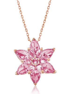 Katre46 925 Ayar Gümüş Rose Pembe Lotus Çiçeği Kolye