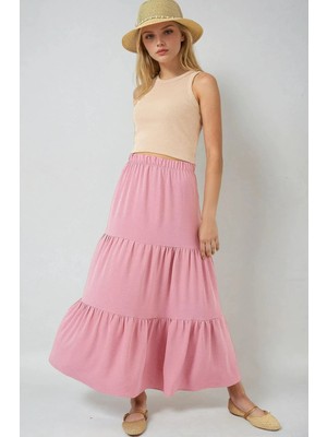 Hazelin Kadın Pudra Beli Lastikli Ayrobin Uzun Etek HZL25S-BD180481