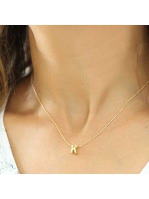 Katre46 925 Ayar Gümüş 3 Boyutlu K Harf Kadın Gümüş Kolye