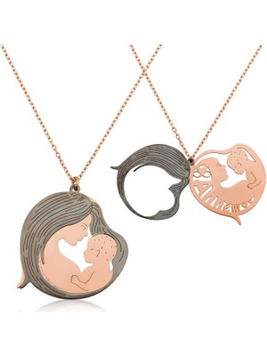 Katre46 925 Ayar Gümüş Anne ve Bebek Gümüş Kolye