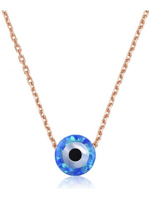Katre46 925 Ayar Gümüş Mavi Opal Taş Nazar Göz Kadın Gümüş Kolye