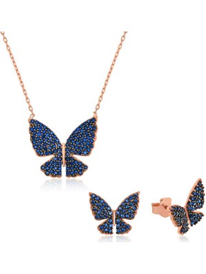 Katre46 925 Ayar Gümüş Lacivert Kelebek Set