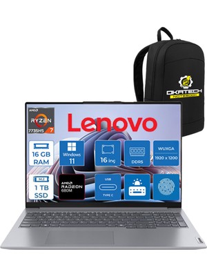 Lenovo Thinkbook 16 G7 Arp Amd Ryzen 7 7735HS 16GB Ddr5 1 Tb SSD Radeon 680M Graphics 16" Wuxga 300NITS IPS WİN11PRO Taşınabilir Bilgisayar + Okatech Çanta