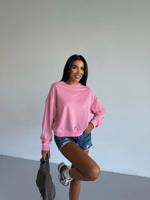 Hazelin Kadın Pembe Bisiklet Yaka 2 Iplik Sweatshirt HZL25W-FRY123391