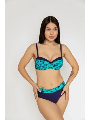 Hazelin Kadın Yeşil Lacivert Desenli Astarlı Bikini Takımı HZL25S-LC25143