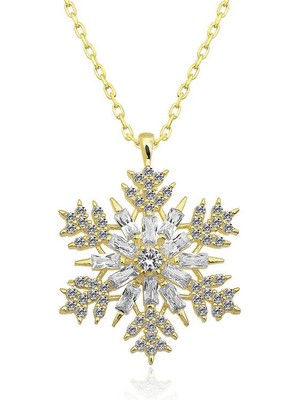 Katre46 925 Ayar Gümüş Gold Kar Tanesi Kadın Gümüş Kolye