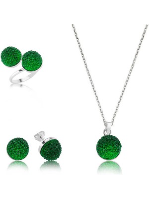 Katre46 925 Ayar Gümüş Yeşil Kristal Set