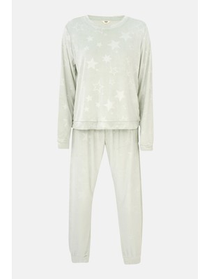 Dagi Su Yeşili Gofre Yıldız Baskılı Tişört Pantolon Pijama Takımı