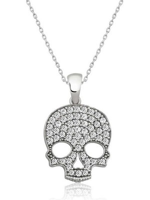 Katre46 925 Ayar Gümüş Kuru Kafa Kadın Gümüş Kolye