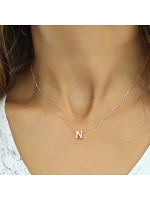 Katre46 925 Ayar Gümüş Rose 3 Boyutlu N Harf Kadın Gümüş Kolye