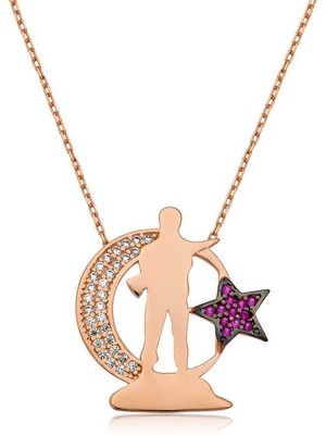 Katre46 925 Ayar Gümüş Ay Yıldız Asker Gümüş Kolye