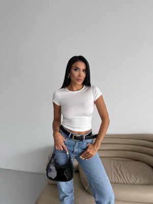 Hazelin Kadın Beyaz Bisiklet Yaka Sandy Bluz HZL25S-FRY123191