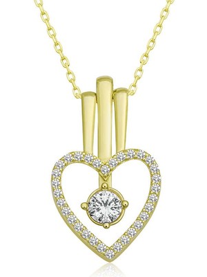 Katre46 925 Ayar Gümüş Kalpli Tek Taş Kadın Gümüş Kolye