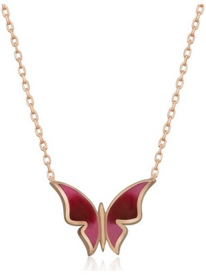 Katre46 925 Ayar Gümüş Rose Minimal Kelebek Kadın Gümüş Kolye