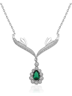 Katre46 925 Ayar Gümüş Yeşil Taşlı Madalyon Kadın Gümüş Kolye