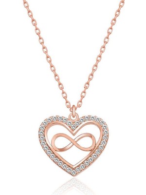 Katre46 925 Ayar Gümüş Rose Kalp Sonsuzluk Kadın Gümüş Kolye