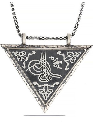 Katre46 925 Ayar Gümüş Üçgen Içi Açılabilen Tuğra Muskalık Gümüş Kolye