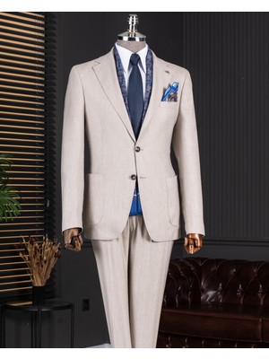 Italyan Stil Slim Fit Ceket Pantolon Takım Elbise Vizon T14174