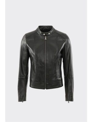 Elle Siyah Deri Kadın Ceket