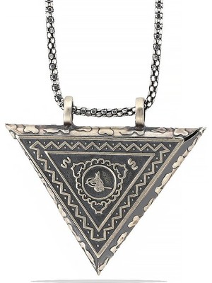 Katre46 925 Ayar Gümüş Üçgen Içi Açılabilen Tuğra Muskalık Gümüş Kolye