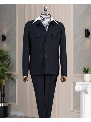 Italyan Stil Slim Fit Ceket Pantolon Spor Erkek Takım Elbise Lacivert T14645