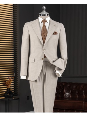 Italyan Stil Slim Fit Mono Yaka Ceket Pantolon Takım Elbise Gri T14762