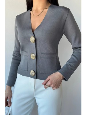 Gülseli Çift Cepli Düğmeli Triko Ceket (S,m,l Uyumludur) P-00018218