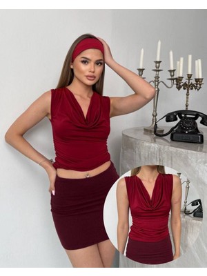 Hazelin Kadın Bordo Degaje Yaka Yanlardan Drapeli Sandy Bluz HZL25S-FRY123131